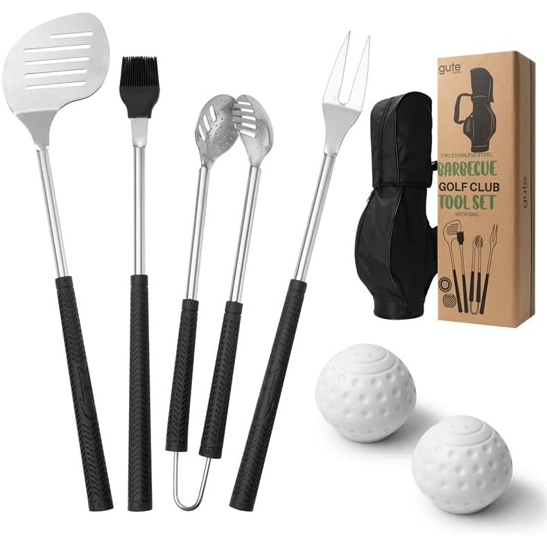 Golf Club 7 Pcs BBQ Tools Gift Set - Father's Day Birthday Gifts for Men Dad, Grill Accessories - for Camping Stainless Steel Utensils Set - Stainless Steel Grilling Birthday Hiking Outdoor Storage