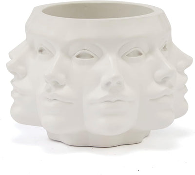 Faces Vase, Ceramic Multifaced Detailed Vase Ceramic Planter Pot by Gute, 6" Flower Plant, Carved Human Face Textured Classic - Modern Decorative Centerpiece Table Living Room Office