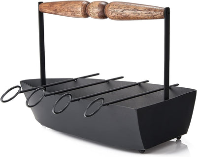 Rowboat Serving Platter Iron Shape with 4 BBQ Grill Kebab Skewers In Serving Boat - Stainless Steel Wide Reusable Barbecue Sticks Skewers for Grilling Meat, Shrimp, Chicken, Vegetable Tikkas