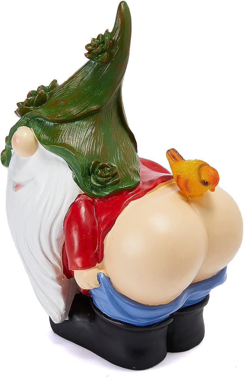 Garden Gnome Bare Buttocks Gnomes Light Up Solar Solar LED Mooning Butt with Glowing Bird, Adorable Gardens Figurine, Funny Statue Colorful Waterproof Outdoor Ornament - Yard, or Patio Large 10” Gift