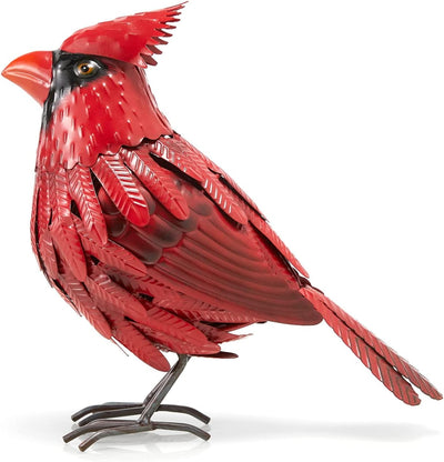 Cardinal Statue Metal Bird Yard Art, Garden Yard Sculpture Art- Red Large Realistic Standing - Outdoor Fall, Winter, Spring, Summer Decoration- Handmade Ornament Decor Mom, Sympathy