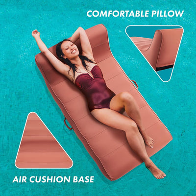 Upholstered Stylish Pool Float Lounger Recliner, Large Floating Chair & Backrest, Heavy Duty Lake, Beach, Adults & Kids - Comfortable, Durable Water Floaty Tanning Lounge - Terracotta