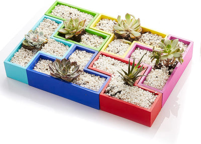 Tetris Succulent Pots Planter Pots, Set of 6 Different Shaped Pieces Puzzle Jigsaw Cute Planters - Large Set, Housewarming Gift, Unique Collection, Succulent and Flower Pots