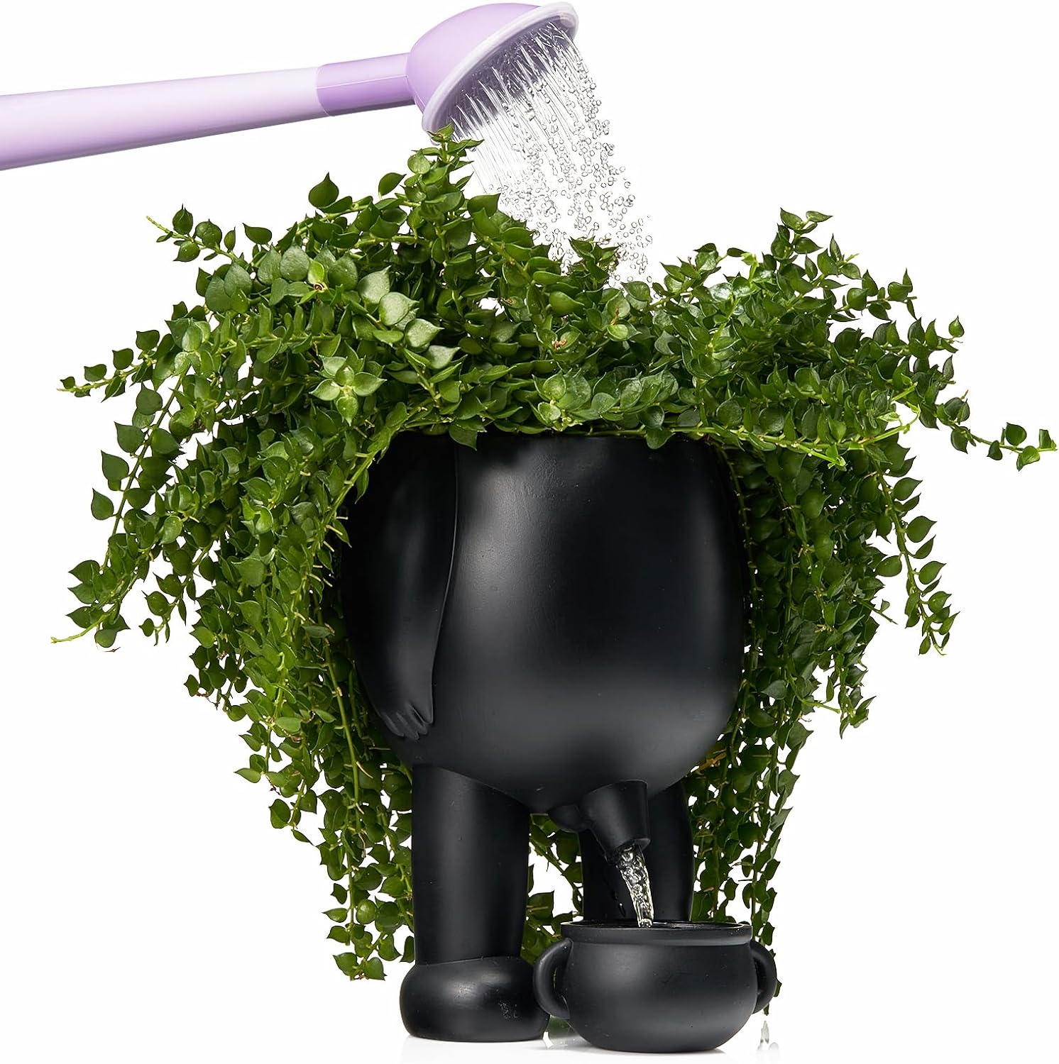 Novelty Peeing Planter Pot - Pour Water and Watch It Come Out The Other End! - Funny Gift Idea, Black Flower, Shrub, Succulent, Greenery Pot - 7" H Spooky Indoor Outdoor Plants & Server Decor (Black)