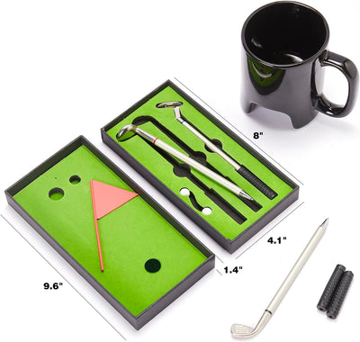 Gifts for Dad, Golf Pen & Putter Cup Mug Gifts for Men Women, Golf Desk Game - Desk Toys - Grandpa, Boss Coworkers, Him, Boyfriend - Golfers Gift - 3 Golf Club Pens, 2 Balls, 14oz Cup- Golfs Lovers!