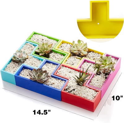 Tetris Succulent Pots Planter Pots, Set of 6 Different Shaped Pieces Puzzle Jigsaw Cute Planters - Large Set, Housewarming Gift, Unique Collection, Succulent and Flower Pots