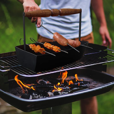 Rowboat Serving Platter Iron Shape with 4 BBQ Grill Kebab Skewers In Serving Boat - Stainless Steel Wide Reusable Barbecue Sticks Skewers for Grilling Meat, Shrimp, Chicken, Vegetable Tikkas