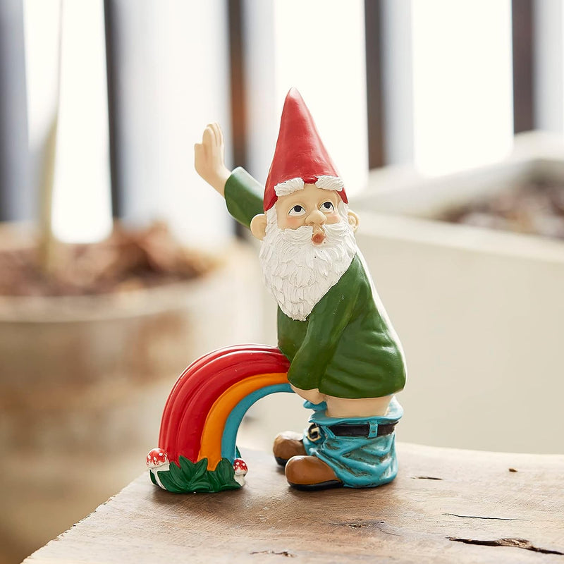 Elf Garden Gnome Funny Figurine Statue, Lawn Ornament Dwarf Sculpture Patio Yard Landscape Porch Decoration Outside Gifts Novelty Decor 9.5" L - Unique Gift Ideas (Naughty)