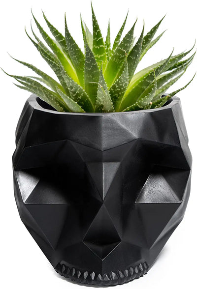 Skeleton Geometrical Skull Halloween Candy Bowl, Plant Planter Pot 6" Deep Polyresin Skulls, Indoor Plants & Flowers - Sweets Sugar Serving Bowl, Goth Spooky Décor Black - Trick Or Treat Unique Gifts