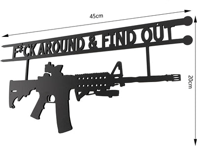 Metal No Trespassing Sign "You're In Range" Gun Metal Door, Wall or Tree Hanger Sign Decoration by GUTE - Metal Wall Art - Outdoor/Indoor Monogram (12.5" Tall, 17.3" Wide, Black) - Hanger, Gun Owners (Fck Around And Find Out)