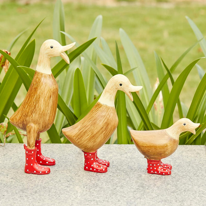 Duck Yard Decorations Yard Art Garden Puddle Ducks with Spotted Wellies Boots - Single - Garden Decor Statues, Duck Figurine Statue - Waterproof Indoor & Outdoor Lawn Gnome Ornament (Small Duck)