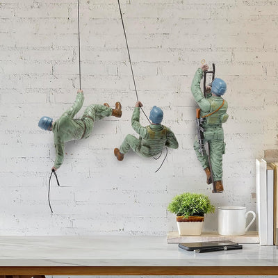 Climbing Man Wall Art, Soldiers Scaling Wall | Set of 3 | Military & Army Modern Room Wall Art Decor Climber Sculpture - Decoration Statue Home & Office Veteran, Ak47, AR15 , Gun Patriotic Gift