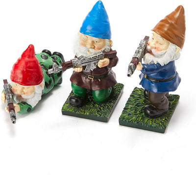 Military Soldier Garden Gnomes | Set of 3 | Gnome Army Combat Soldier Guardian - Lawn Statues Guns, Porch & Yard Art Decor, Hunting, Patriotic, AK47, Gun, Shotgun Lover, Indoor & Outdoor Valentines