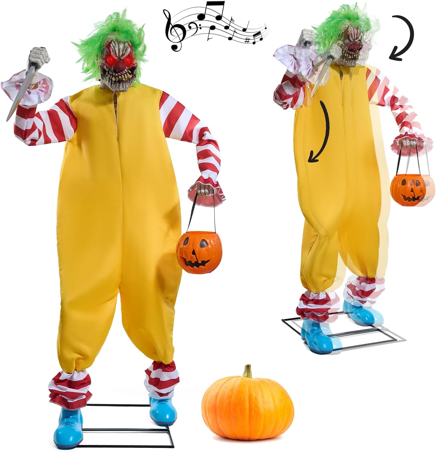 Halloween Haunted Motion-Activated Animated Scary Clown Animatronic Over 6' Tall - Scare Moving Killer Clown Life Size - Sound & Movement Indoor & Outdoor Spooky Creepy Decoration - Battery Operated