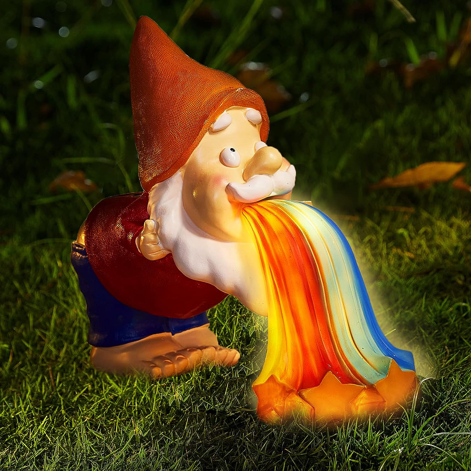 Garden Gnome Throwing up Solar Rainbow