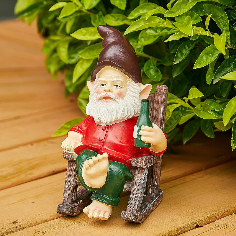 Large Garden Gnome Funny Figurine Statue, Adorable Figurine Lawn Ornament Dwarf Sculpture Patio Yard Landscape Porch Decoration Outside Gifts Decor 6.1” High 5.3” Wide - Unique Gifts