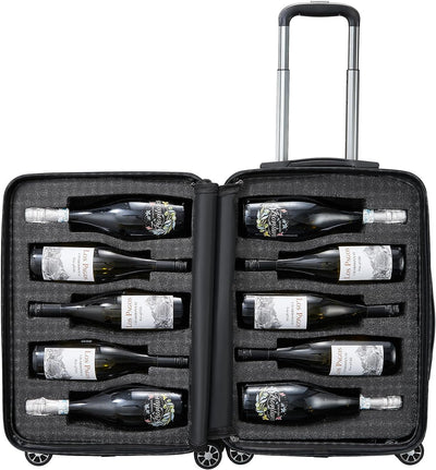 Wine Bottle Suitcase | Holds 10 Standard 750 ML Size Bottles | Universal Airplane Luggage Case, TSA Approved Wheeled Bag For Professionals and Consumers, Gift For Wine Lovers & Connoisseurs (24 IN)