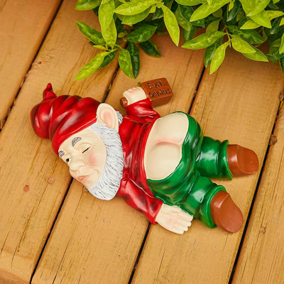 Drunk Garden Gnome Funny Figurine Statue, Novelty Lawn Ornament Dwarf Sculpture Patio Yard Landscape Porch Decoration Outside Decor 9.5" L - Gift Ideas (Naughty Drunk)