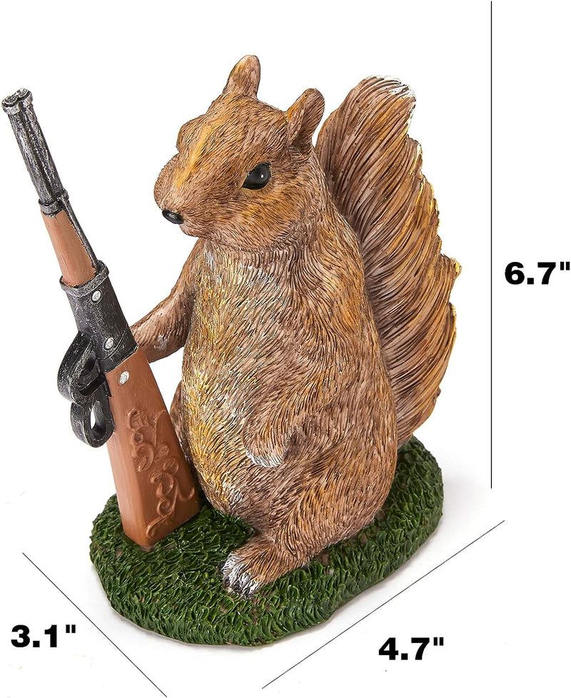 Garden Squirrel Guard Statue, Soldier Gnome - Woodland Friend Garden Decor Statues, Animal Gnome Statues, Waterproof Figure Indoor & Outdoor Lawn Squirrels Ornament Funny Decoration 6.7" H