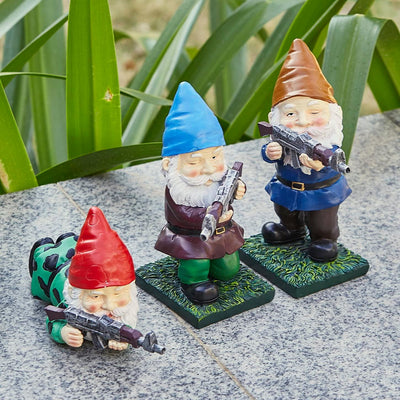 Military Soldier Garden Gnomes | Set of 3 | Gnome Army Combat Soldier Guardian - Lawn Statues Guns, Porch & Yard Art Decor, Hunting, Patriotic, AK47, Gun, Shotgun Lover, Indoor & Outdoor Valentines