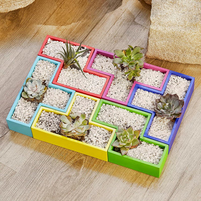 Tetris Succulent Pots Planter Pots, Set of 6 Different Shaped Pieces Puzzle Jigsaw Cute Planters - Large Set, Housewarming Gift, Unique Collection, Succulent and Flower Pots