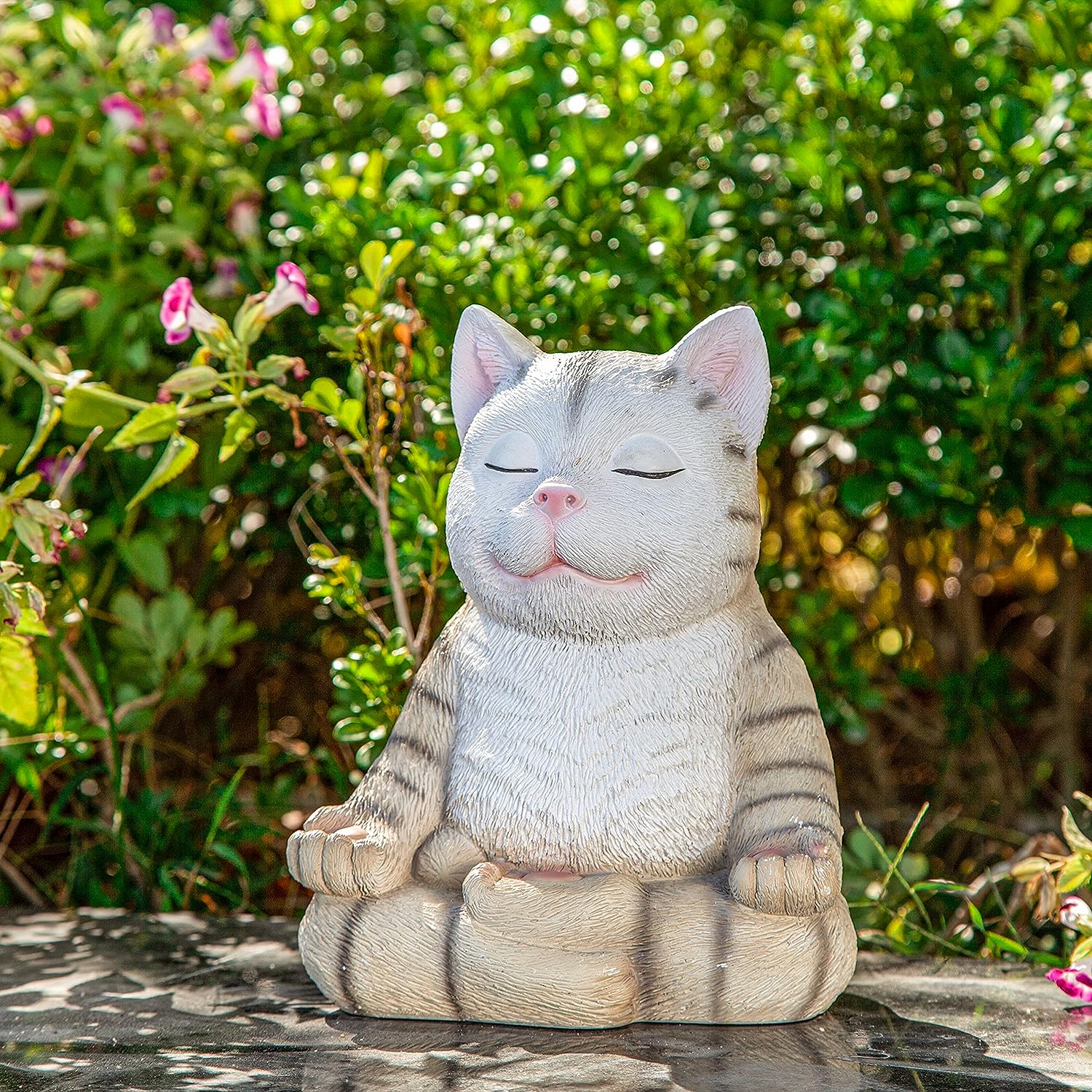 Zen Garden Cat Statue Sculpture Figurine