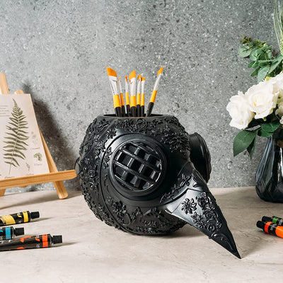 Extra Large Steampunk Plague Doctor Skull Halloween Candy Bowl Serve, Goth Emo Display Decoration Bowl & Planter Pot, Makeup Brush & Pen Holder Extra Large, Strong Resin, Trick Or Treat (Steampunk)