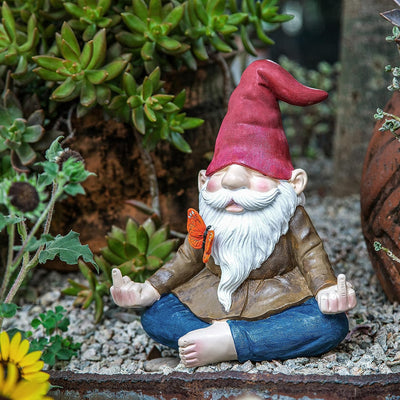 Large Meditating Zen Garden Gnome Statue Figurine - Middle Finger Angry Namaste, Nomb Statue Decor Ornament for Flowers Lawn, Patio & Yard Art, Sculpture 9.5" Tall (Naughty Meditating)