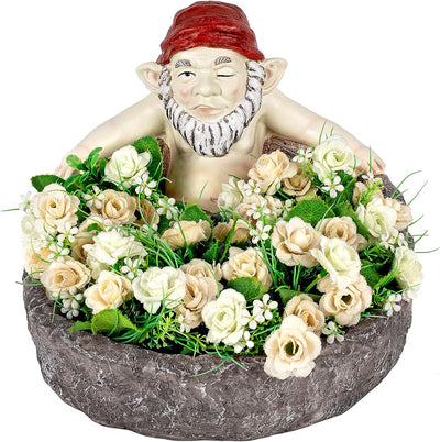 Relaxing Gnome in Pool Garden Sculpture, X-Large - Cute Birdbath & Planter, Funny Elf Sunbathing Decor Statue, Yard Art | Indoor & Outdoor Figurine Pot - Lawn, Patio, Porch Gift - Naughty Garden Elf