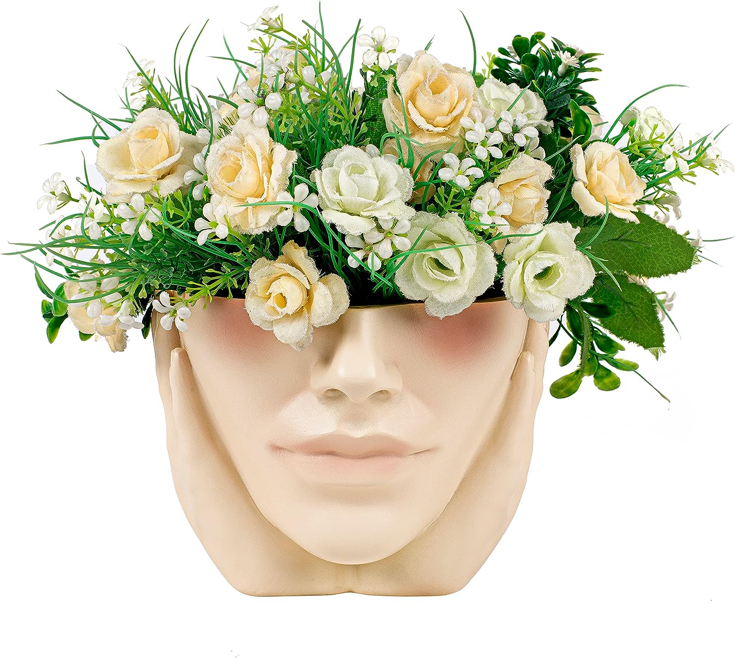 Pretty Woman Face Planter, Home & Garden Ceramic Art Vase, Dry Flower Arrangement for Decorative, Modern Colorful Sculpture White Planter Pot ,Table Centerpieces Wedding Office Kitchen Home Decor