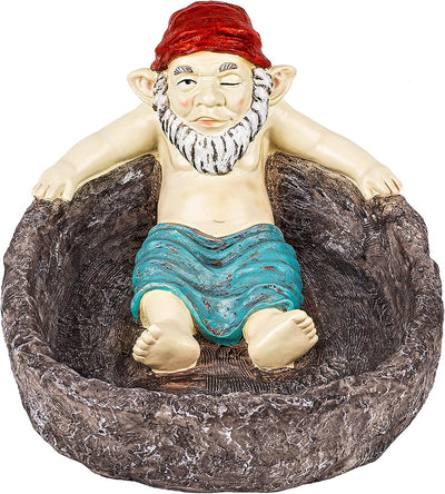 Relaxing Gnome in Pool Garden Sculpture, X-Large - Cute Birdbath & Planter, Funny Elf Sunbathing Decor Statue, Yard Art | Indoor & Outdoor Figurine Pot - Lawn, Patio, Porch Gift - Naughty Garden Elf