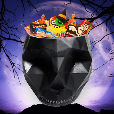 Skeleton Geometrical Skull Halloween Candy Bowl, Plant Planter Pot 6" Deep Polyresin Skulls, Indoor Plants & Flowers - Sweets Sugar Serving Bowl, Goth Spooky Décor Black - Trick Or Treat Unique Gifts